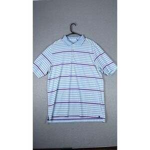 PING Polo Shirt Mens Large Blue White Purple Striped Golf Performance‎ Collared